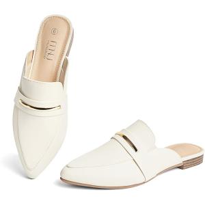 imageMUSSHOE Mules for Woman Pointed Toe Womens Bukle Mule Flat Slipon Womens Mules Shoes Casual Fashion Party WorkBeige Pu