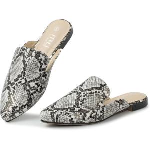 imageMUSSHOE Mules for Women Flats Comfortable Pointed Toe Women MulesSnake Pu