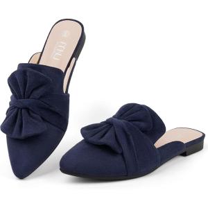 imageMUSSHOE Women Mules Pointed Toe Flats  Comfortable Slip on Work Loafers for Professional Woman Aged 2540 Casual Classic Dressy 2025Navy Suede