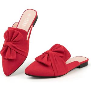 imageMUSSHOE Women Mules Pointed Toe Flats  Comfortable Slip on Work Loafers for Professional Woman Aged 2540 Casual Classic Dressy 2025Red Suede