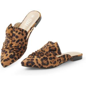imageMUSSHOE Women Pointed Toe Mules Flats  Slip on Backless Loafers  Comfortable Work Slide Shoes for Professional Woman Aged 2540 Casual Classic DressyLeopard Suede