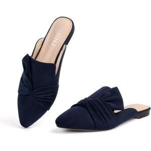imageMUSSHOE Women Pointed Toe Mules Flats  Slip on Backless Loafers  Comfortable Work Slide Shoes for Professional Woman Aged 2540 Casual Classic DressyNavy Suede