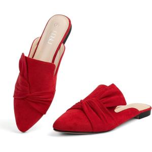 imageMUSSHOE Women Pointed Toe Mules Flats  Slip on Backless Loafers  Comfortable Work Slide Shoes for Professional Woman Aged 2540 Casual Classic DressyRed Suede
