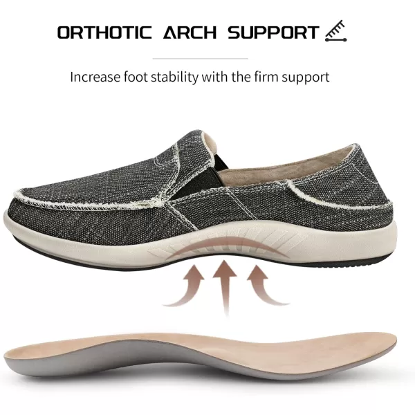 Mens Slip On Shoes, Canvas Loafers with Arch Support, Orthopedic Casual Sneakers for Plantar Fasciitis, Indoor &amp; Outdoor Walking Slippers Shoes for Pain Relief