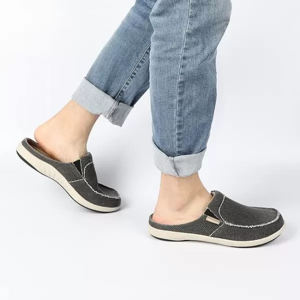 Mens Slippers with Arch Support, Canvas House Slipper for Men with Velvet Lining, Slip On Clog, Indoor Outdoor House Shoes with Anti-Skid Rubber Sole)