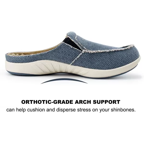 Mens Slippers with Arch Support, Canvas House Slipper for Men with Velvet Lining, Slip On Clog, Indoor Outdoor House Shoes with Anti-Skid Rubber Sole)