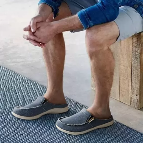 Mens Slippers with Arch Support, Canvas House Slipper for Men with Velvet Lining, Slip On Clog, Indoor Outdoor House Shoes with Anti-Skid Rubber Sole)