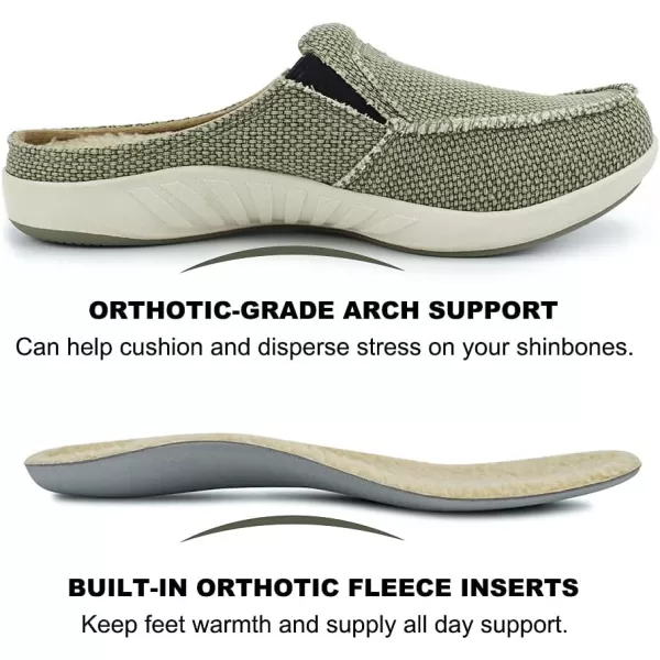 Mens Slippers with Arch Support, Canvas House Slipper for Men with Velvet Lining, Slip On Clog, Indoor Outdoor House Shoes with Anti-Skid Rubber Sole)