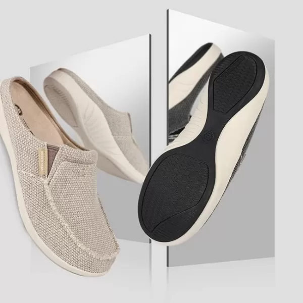 Mens Slippers with Arch Support, Canvas House Slipper for Men with Velvet Lining, Slip On Clog, Indoor Outdoor House Shoes with Anti-Skid Rubber Sole)