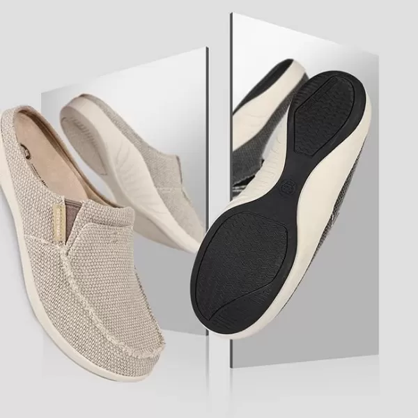 Mens Slippers with Arch Support, Canvas House Slipper for Men with Velvet Lining, Slip On Clog, Indoor Outdoor House Shoes with Anti-Skid Rubber Sole)
