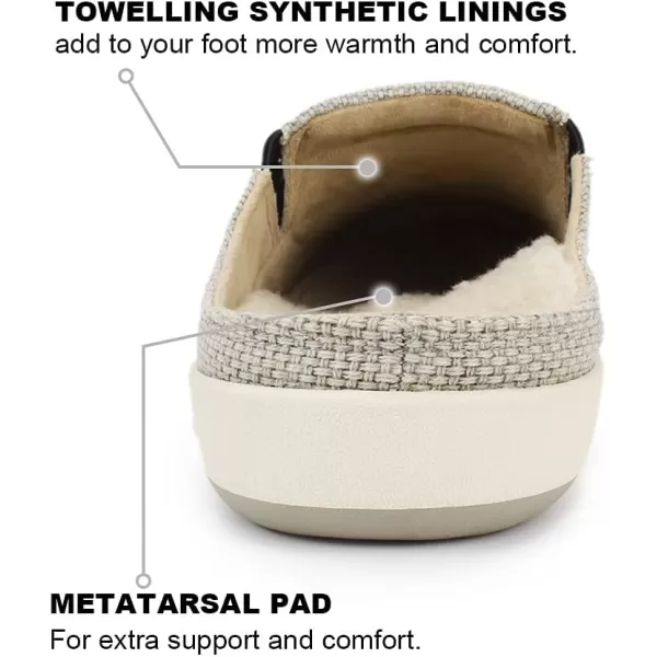 Mens Slippers with Arch Support, Canvas House Slipper for Men with Velvet Lining, Slip On Clog, Indoor Outdoor House Shoes with Anti-Skid Rubber Sole)