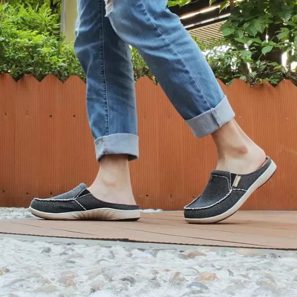 Mens Slippers with Arch Support, Canvas House Slipper for Men with Velvet Lining, Slip On Clog, Indoor Outdoor House Shoes with Anti-Skid Rubber Sole)