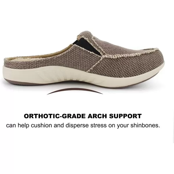 Mens Slippers with Arch Support, Canvas House Slipper for Men with Velvet Lining, Slip On Clog, Indoor Outdoor House Shoes with Anti-Skid Rubber Sole)