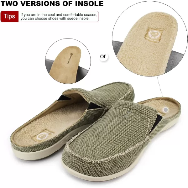 Mens Slippers with Arch Support, Canvas House Slipper for Men with Velvet Lining, Slip On Clog, Indoor Outdoor House Shoes with Anti-Skid Rubber Sole)