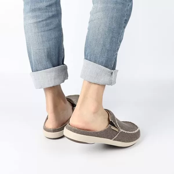 Mens Slippers with Arch Support, Canvas House Slipper for Men with Velvet Lining, Slip On Clog, Indoor Outdoor House Shoes with Anti-Skid Rubber Sole)