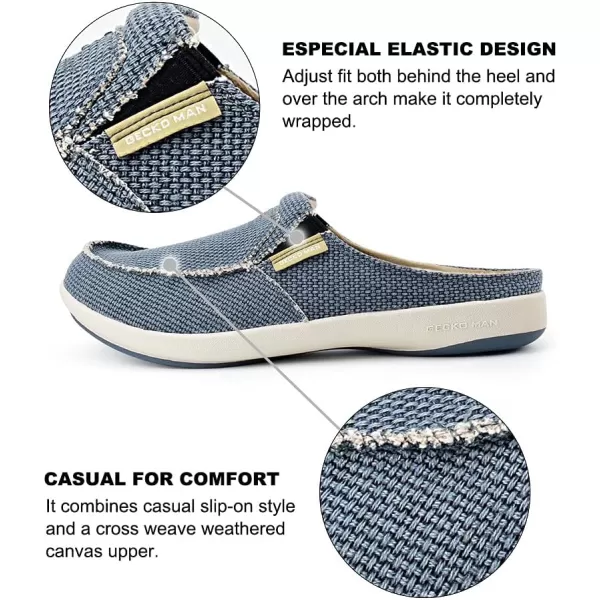 Mens Slippers with Arch Support, Canvas House Slipper for Men with Velvet Lining, Slip On Clog, Indoor Outdoor House Shoes with Anti-Skid Rubber Sole)