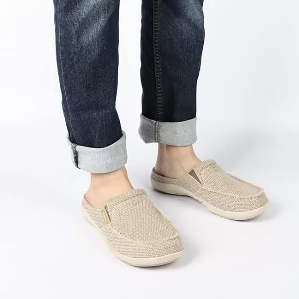 Mens Slippers with Arch Support, Canvas House Slipper for Men with Velvet Lining, Slip On Clog, Indoor Outdoor House Shoes with Anti-Skid Rubber Sole)