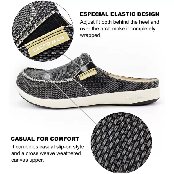 Mens Slippers with Arch Support, Canvas House Slipper for Men with Velvet Lining, Slip On Clog, Indoor Outdoor House Shoes with Anti-Skid Rubber Sole)