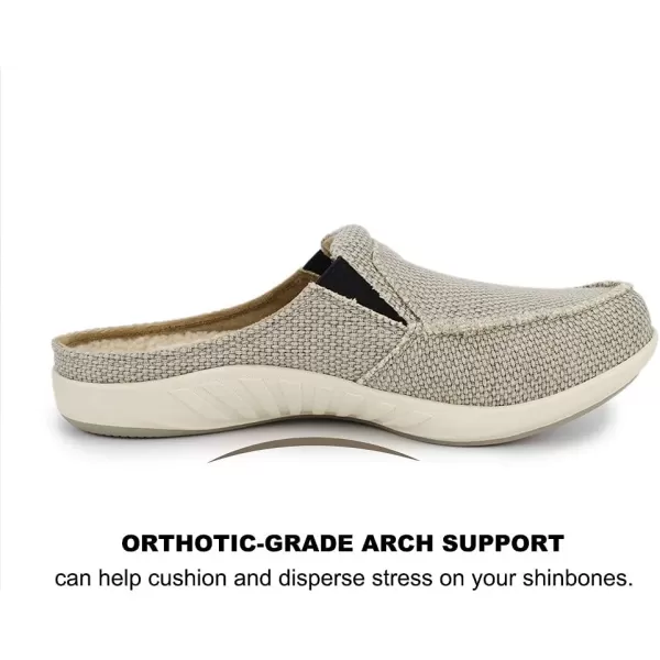 Mens Slippers with Arch Support, Canvas House Slipper for Men with Velvet Lining, Slip On Clog, Indoor Outdoor House Shoes with Anti-Skid Rubber Sole)