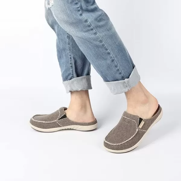 Mens Slippers with Arch Support, Canvas House Slipper for Men with Velvet Lining, Slip On Clog, Indoor Outdoor House Shoes with Anti-Skid Rubber Sole)