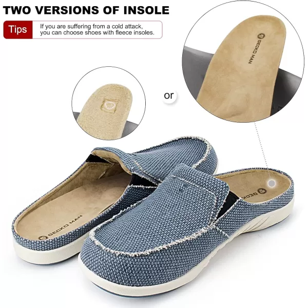 Mens Slippers with Arch Support, Canvas House Slipper for Men with Velvet Lining, Slip On Clog, Indoor Outdoor House Shoes with Anti-Skid Rubber Sole)