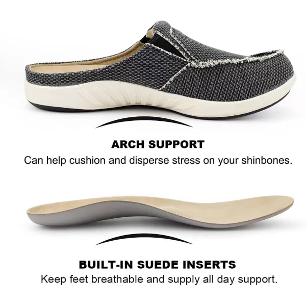 Mens Slippers with Arch Support, Canvas House Slipper for Men with Velvet Lining, Slip On Clog, Indoor Outdoor House Shoes with Anti-Skid Rubber Sole)