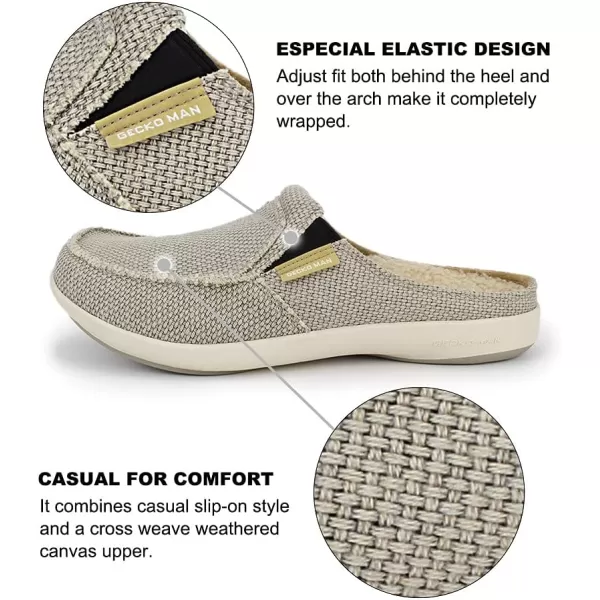 Mens Slippers with Arch Support, Canvas House Slipper for Men with Velvet Lining, Slip On Clog, Indoor Outdoor House Shoes with Anti-Skid Rubber Sole)