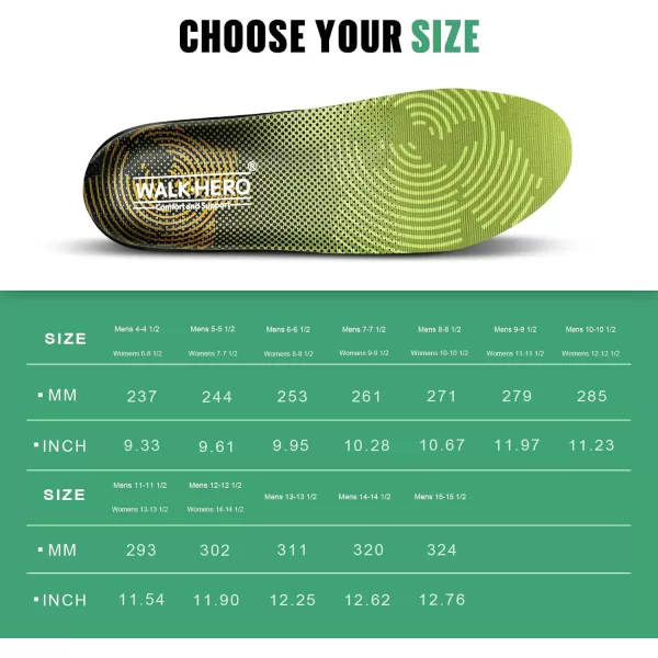 WALKHERO Medium Arch Support Insoles - Cushioning Orthotic Insoles, Plantar Fasciitis Inserts for Men &amp; Women to Relieve Foot Pain and Provide Shock Absorption  Mens 8-8 1/2