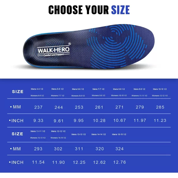 WALKHERO Medium Arch Support Insoles - Cushioning Orthotic Insoles, Plantar Fasciitis Inserts for Men &amp; Women to Relieve Foot Pain and Provide Shock Absorption  Mens 8-8 1/2
