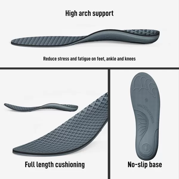 Walkhero Plantar Fasciitis Insoles, High Arch Support Orthotic Shoe Inserts, Relieve Foot Pain and Flat Foot 