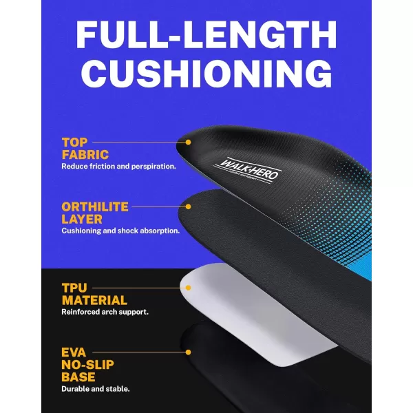 Walkhero Plantar Fasciitis Pain Relief Insoles High Arch Support Orthotic Shoes Inserts, Relieve Flat Feet and Foot Fatigue 