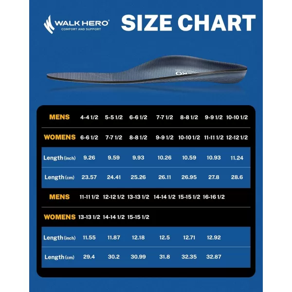 Walkhero Plantar Fasciitis Pain Relief Insoles High Arch Support Orthotic Shoes Inserts, Relieve Flat Feet and Foot Fatigue 