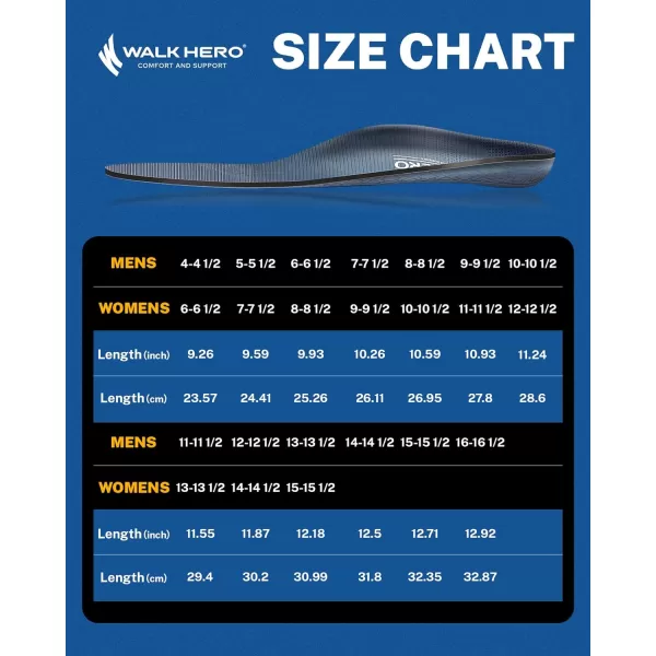 Walkhero Plantar Fasciitis Pain Relief Insoles High Arch Support Orthotic Shoes Inserts, Relieve Flat Feet and Foot Fatigue 