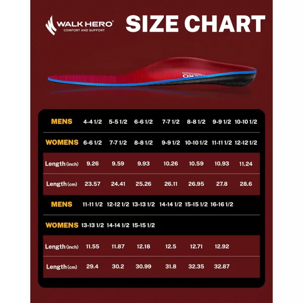 Walkhero Plantar Fasciitis Pain Relief Insoles High Arch Support Orthotic Shoes Inserts, Relieve Flat Feet and Foot Fatigue 