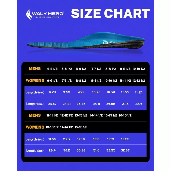 Walkhero Plantar Fasciitis Pain Relief Insoles High Arch Support Orthotic Shoes Inserts, Relieve Flat Feet and Foot Fatigue 