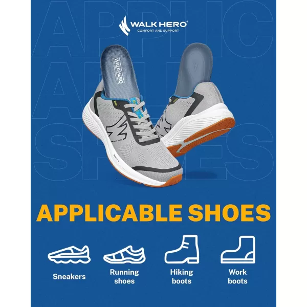 Walkhero Plantar Fasciitis Pain Relief Insoles High Arch Support Orthotic Shoes Inserts, Relieve Flat Feet and Foot Fatigue 