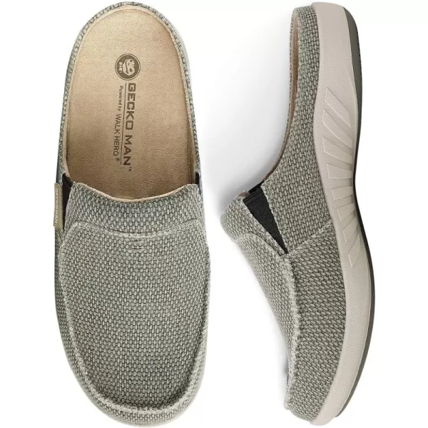 Mens Slippers with Arch Support, Canvas House Slipper for Men with Velvet Lining, Slip On Clog, Indoor Outdoor House Shoes with Anti-Skid Rubber Sole)