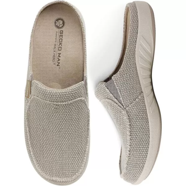 Mens Slippers with Arch Support, Canvas House Slipper for Men with Velvet Lining, Slip On Clog, Indoor Outdoor House Shoes with Anti-Skid Rubber Sole)