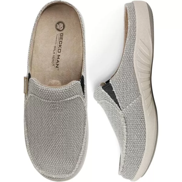 Mens Slippers with Arch Support, Canvas House Slipper for Men with Velvet Lining, Slip On Clog, Indoor Outdoor House Shoes with Anti-Skid Rubber Sole)