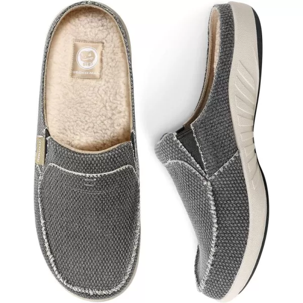 Mens Slippers with Arch Support, Canvas House Slipper for Men with Velvet Lining, Slip On Clog, Indoor Outdoor House Shoes with Anti-Skid Rubber Sole)
