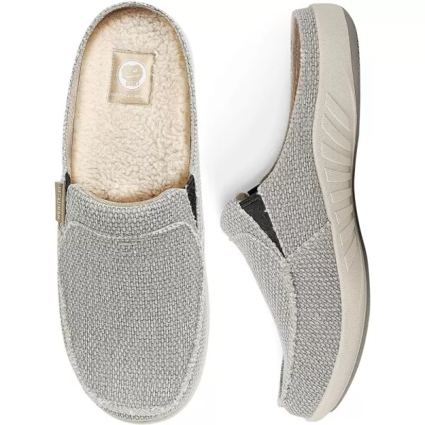 Mens Slippers with Arch Support, Canvas House Slipper for Men with Velvet Lining, Slip On Clog, Indoor Outdoor House Shoes with Anti-Skid Rubber Sole)