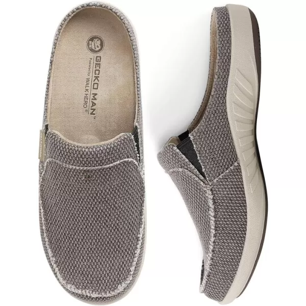 Mens Slippers with Arch Support, Canvas House Slipper for Men with Velvet Lining, Slip On Clog, Indoor Outdoor House Shoes with Anti-Skid Rubber Sole)