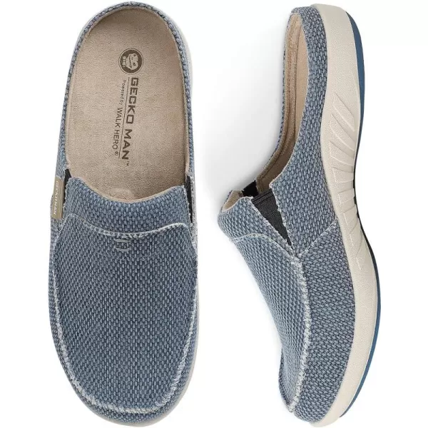 Mens Slippers with Arch Support, Canvas House Slipper for Men with Velvet Lining, Slip On Clog, Indoor Outdoor House Shoes with Anti-Skid Rubber Sole)