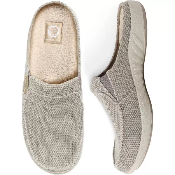 Mens Slippers with Arch Support, Canvas House Slipper for Men with Velvet Lining, Slip On Clog, Indoor Outdoor House Shoes with Anti-Skid Rubber Sole)