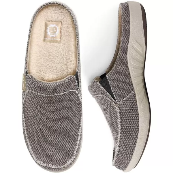 Mens Slippers with Arch Support, Canvas House Slipper for Men with Velvet Lining, Slip On Clog, Indoor Outdoor House Shoes with Anti-Skid Rubber Sole)