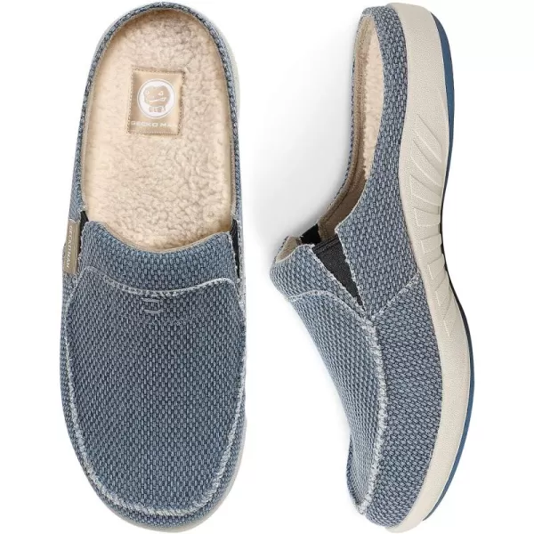 Mens Slippers with Arch Support, Canvas House Slipper for Men with Velvet Lining, Slip On Clog, Indoor Outdoor House Shoes with Anti-Skid Rubber Sole)