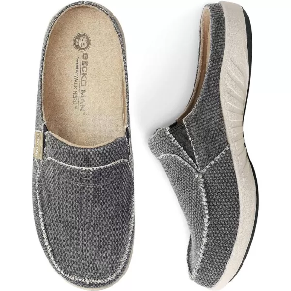 Mens Slippers with Arch Support, Canvas House Slipper for Men with Velvet Lining, Slip On Clog, Indoor Outdoor House Shoes with Anti-Skid Rubber Sole)