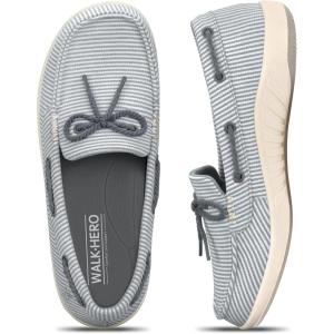 imageSlip On Shoes Women  Casual Comfortable Boat Shoes for Women with Arch Support  Orthopedic Canvas Loafers Shoes for Plantar Fasciitis ampamp Daily WalkingNavy Pinstripe