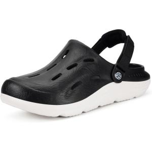 imageMens Womens Orthotic Clogs Garden Shoes Arch Support Slipon Mules Outdoor Beach Slippers Plantar Fasciitis with Adjustable Back StrapBlackWhite