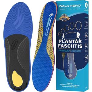 imageWalkHero Plantar Fasciitis Insoles  Arch Support Inserts for Men WomenOrthotic Inserts for Flat FeetReduce Foot Pressure and Fatigue Mens 10105  Womens 12125Dark Blue Yellow